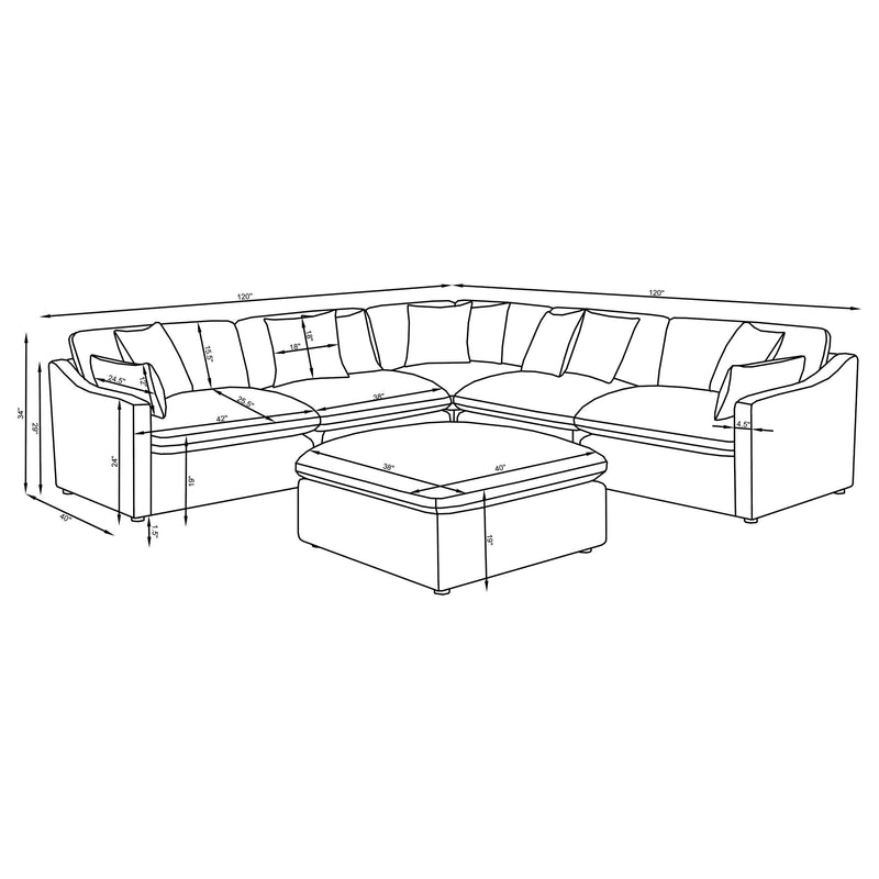 Hobson 6 piece Upholstered Modular Sectional Sofa Ivory