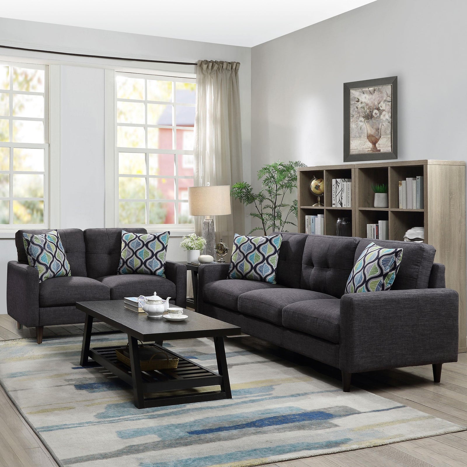 Watsonville 2 piece Upholstered Track Arm Sofa Set Grey