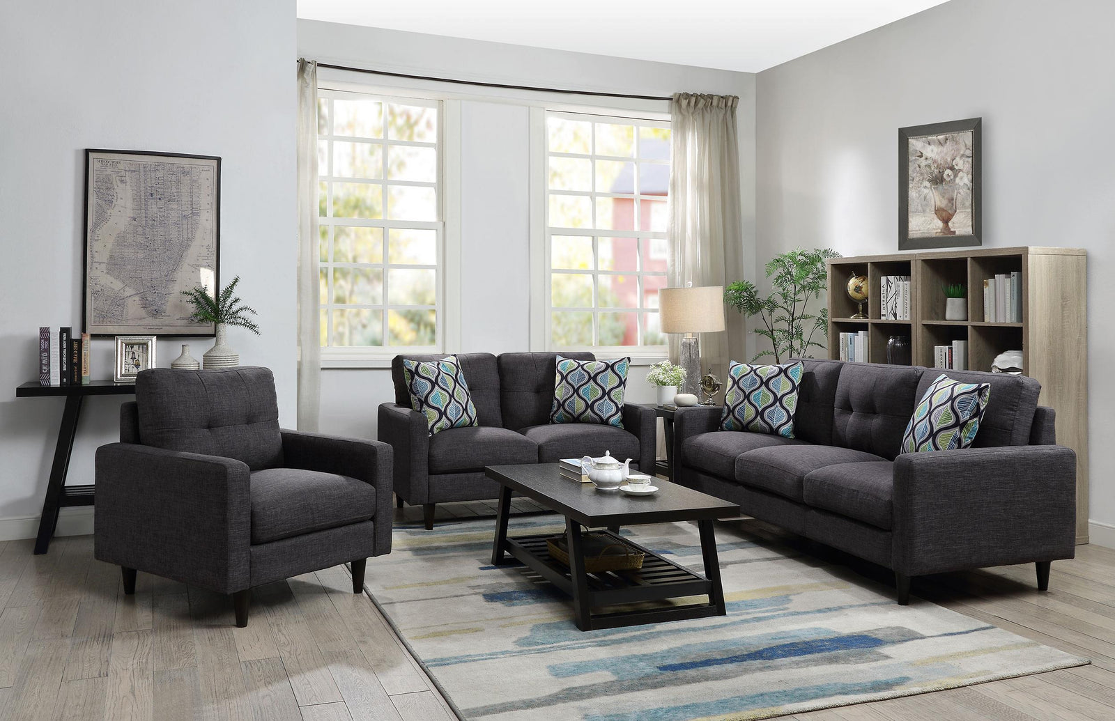 Watsonville 3 Piece Upholstered Track Arm Sofa Set Grey