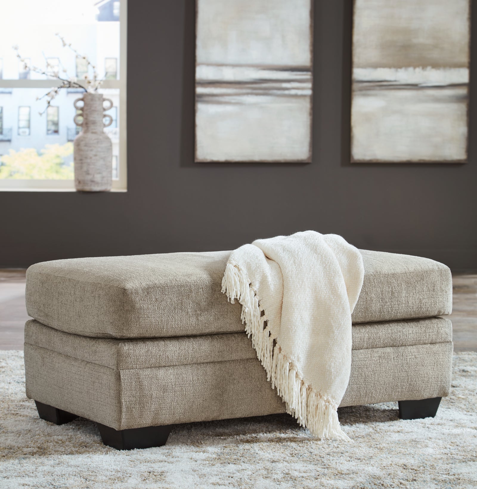 Stonemeade Taupe Chenille Ottoman