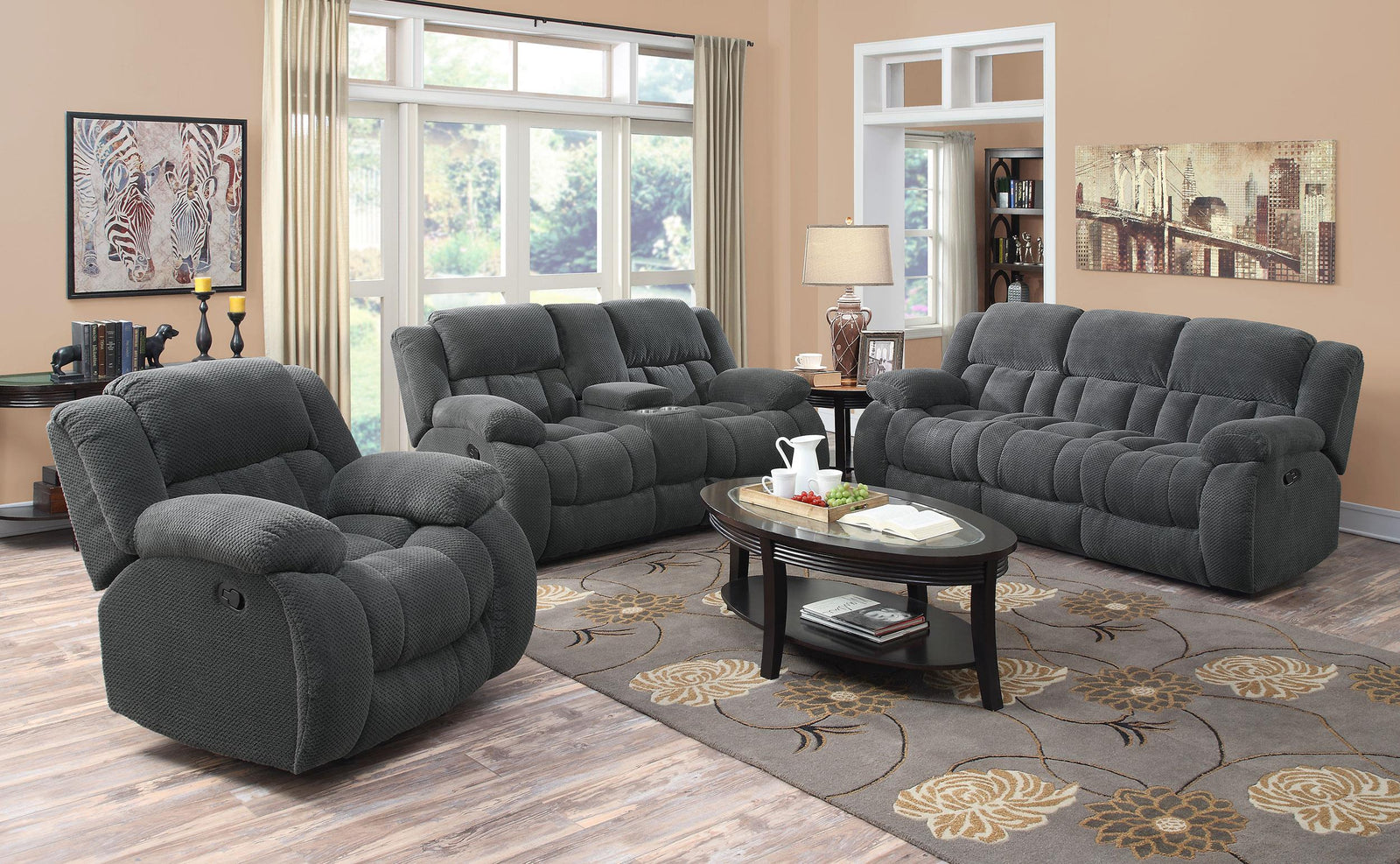 Weissman Grey Three piece Living Room Set