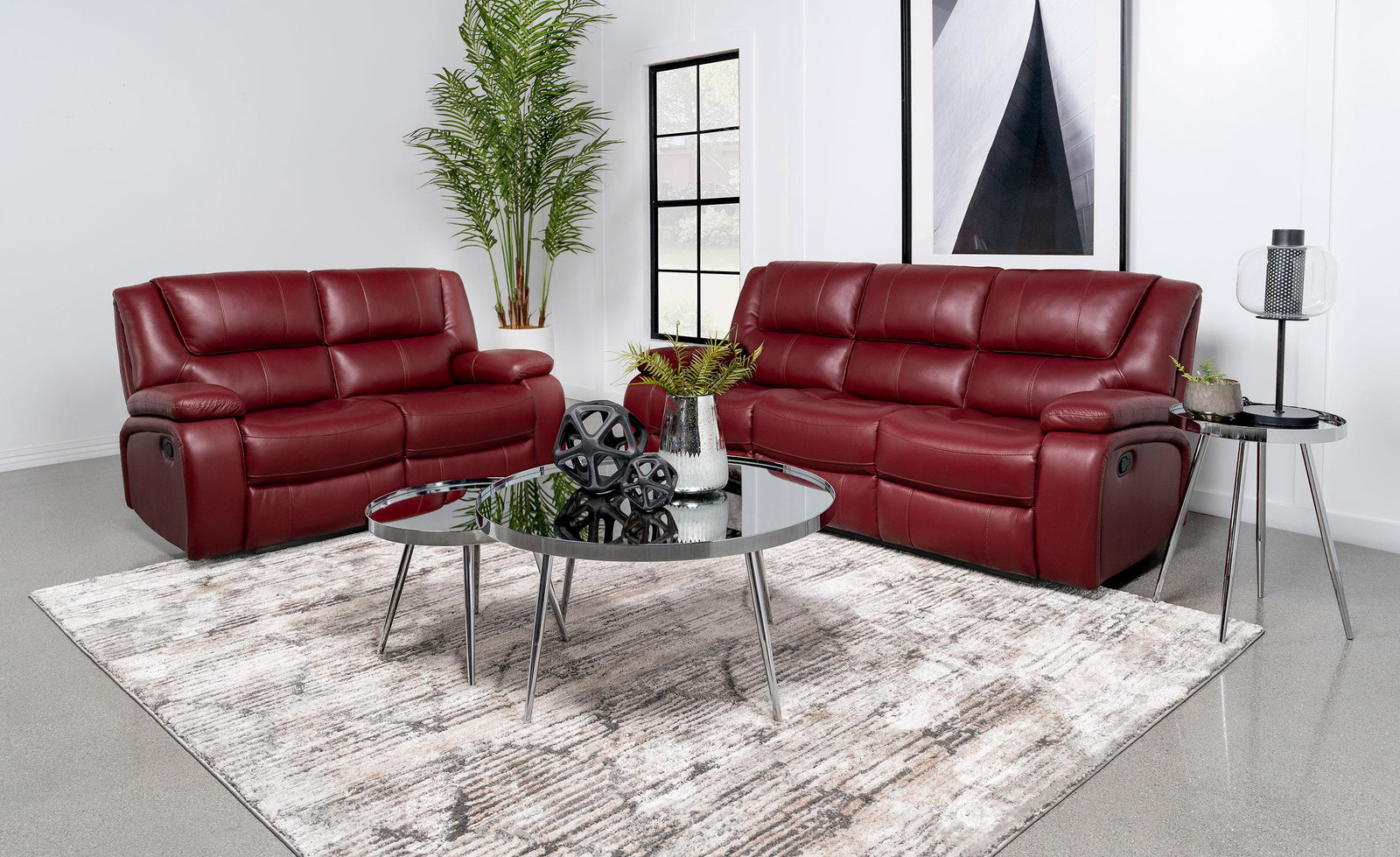 Camila 2 piece Upholstered Reclining Sofa Set Red Faux Leather