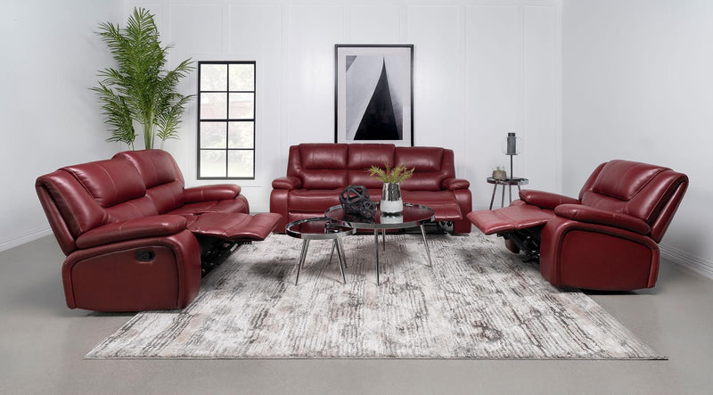 Camila Upholstered Motion Reclining Loveseat Red Faux Leather 610242