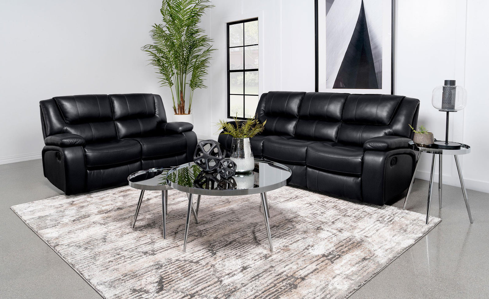 Camila 2 piece Upholstered Motion Reclining Sofa Set Black