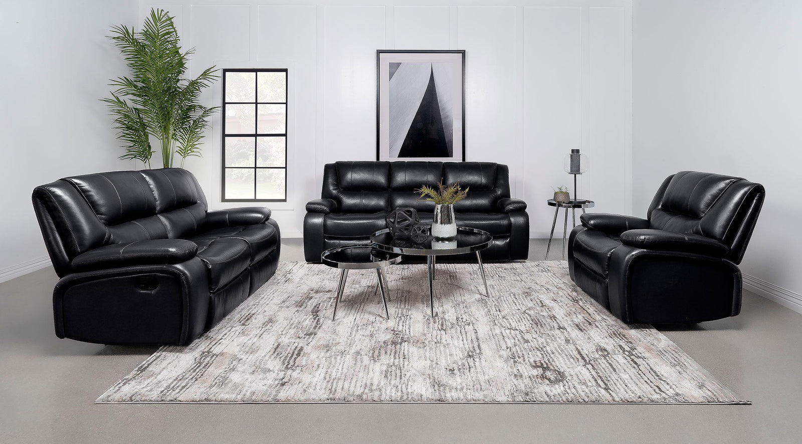 Camila 3 Piece Upholstered Motion Reclining Sofa Set Black