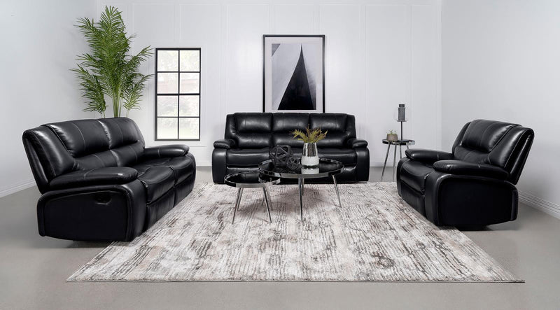 Camila Upholstered Motion Reclining Sofa Black 610244