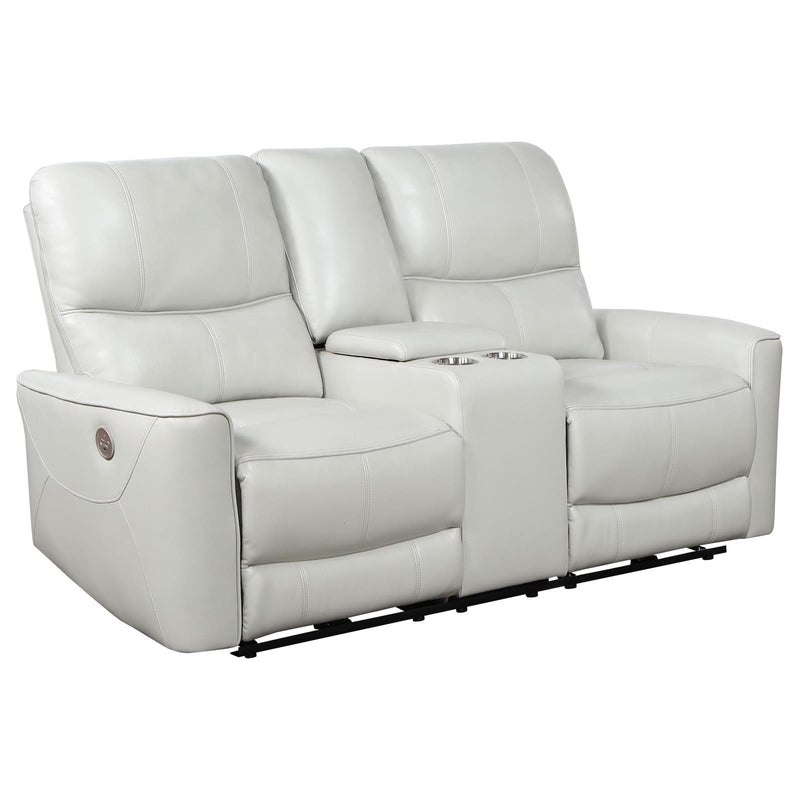 Greenfield Upholstered Power Reclining Loveseat With Console Ivory 610262P