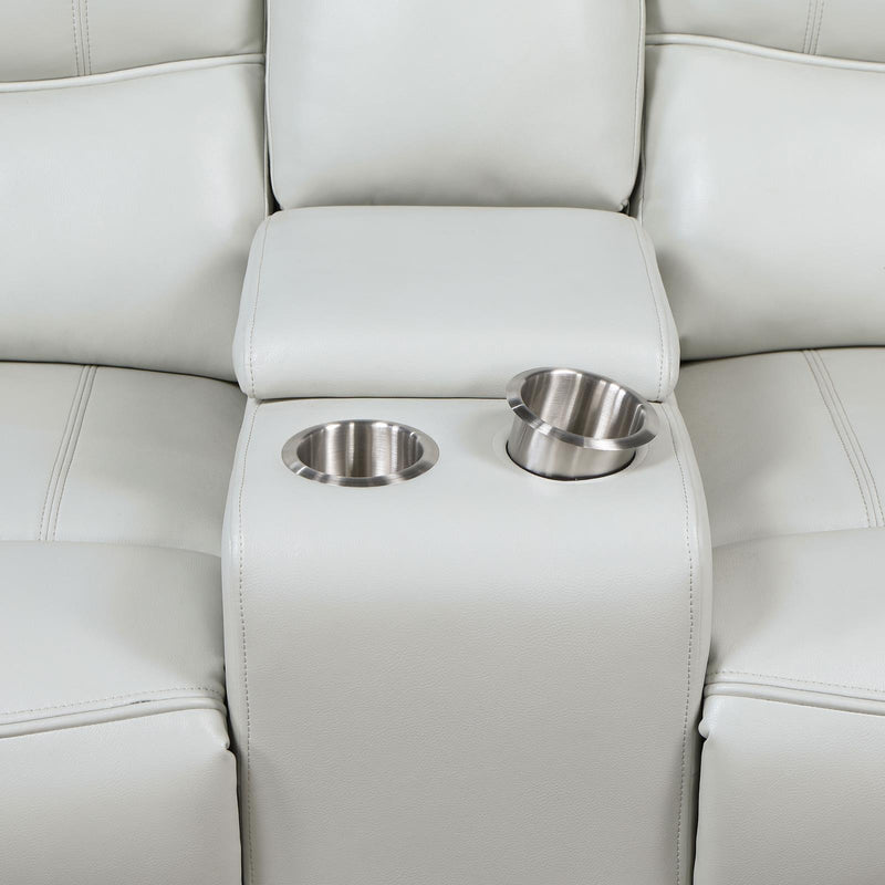 Greenfield Upholstered Power Reclining Loveseat With Console Ivory 610262P