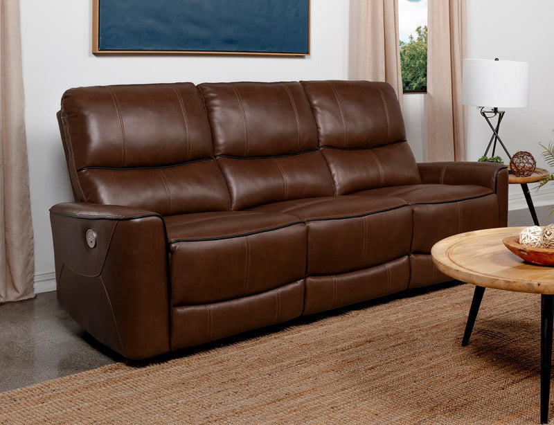 Greenfield Upholstered Power Reclining Sofa Saddle Brown 610264P