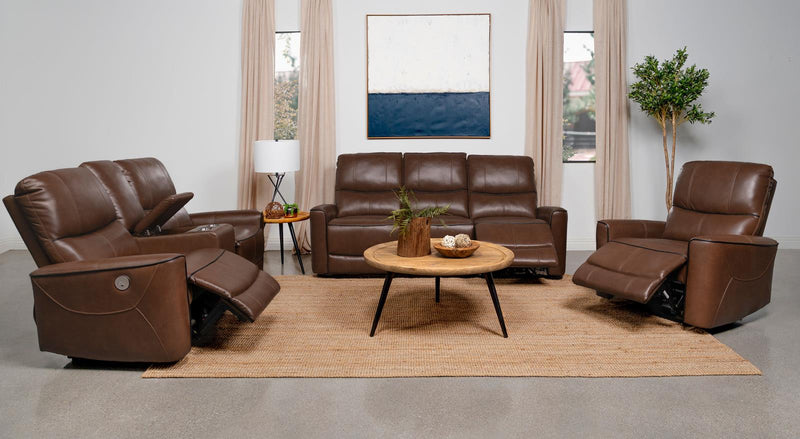 Greenfield Upholstered Power Reclining Sofa Saddle Brown 610264P