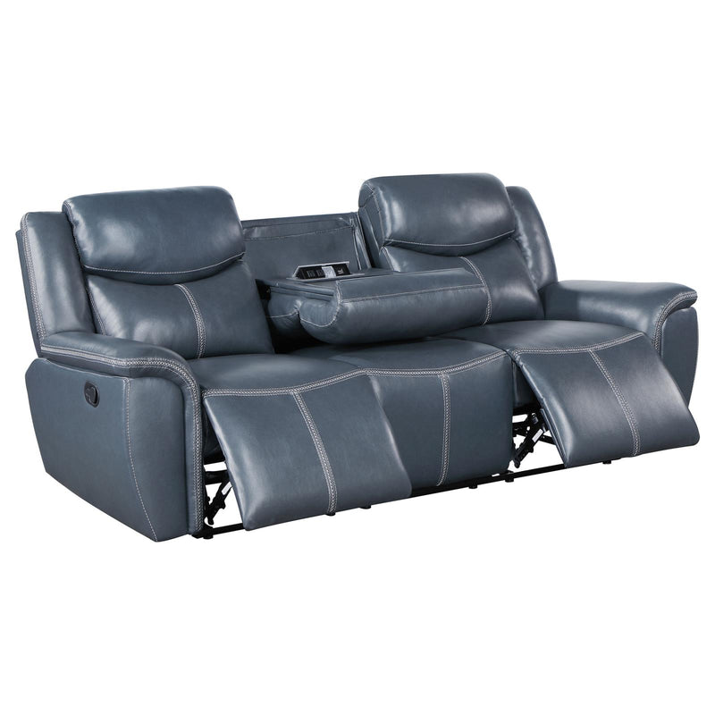 Sloane Upholstered Motion Reclining Sofa With Drop Down Table Blue 610271