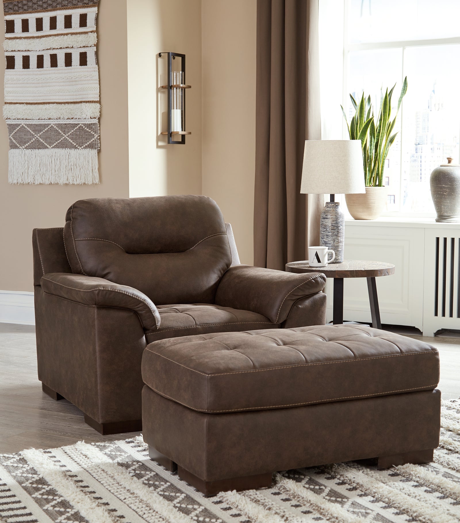 Maderla Walnut Chair And Ottoman