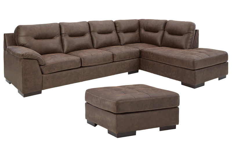 Maderla Walnut 2-Piece Sectional With Ottoman