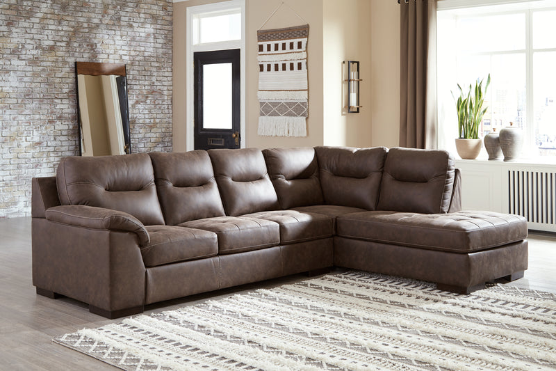 Maderla Walnut 2-Piece Sectional With Chaise