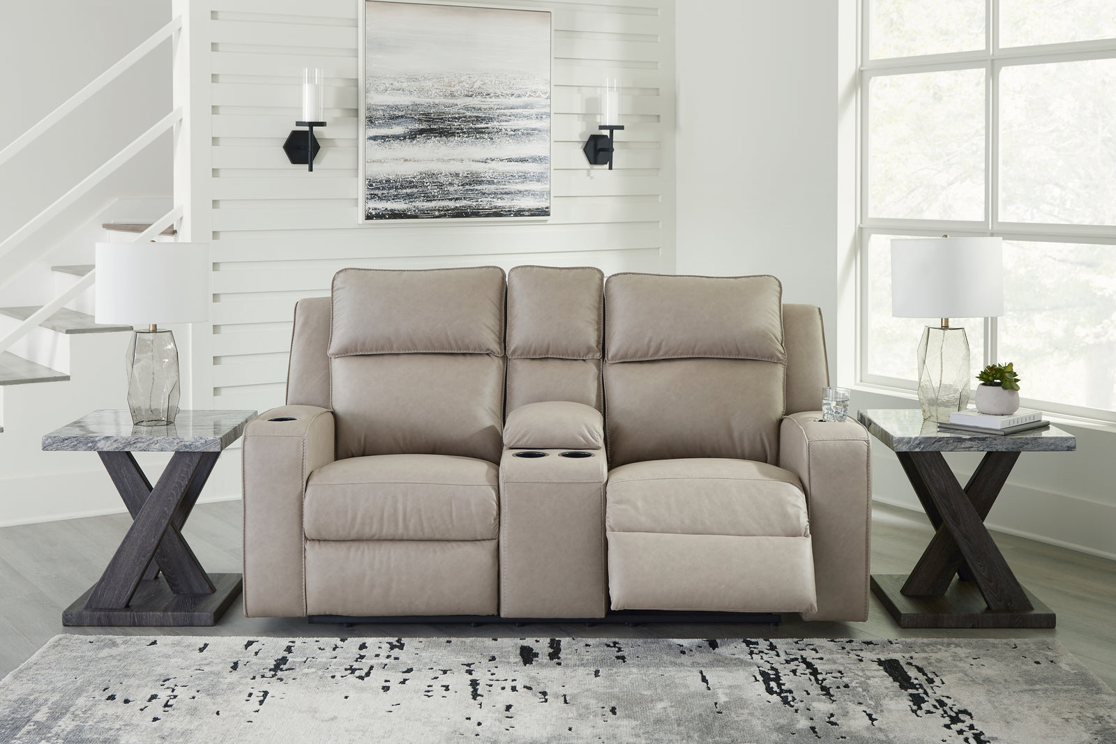 Lavenhorne Pebble Faux Leather Reclining Loveseat With Console