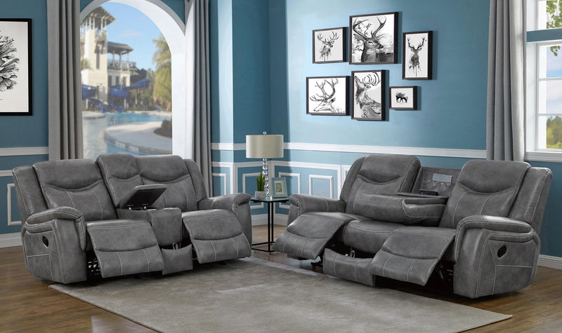 Conrad 2 piece Upholstered Padded Arm Motion Sofa Set Grey