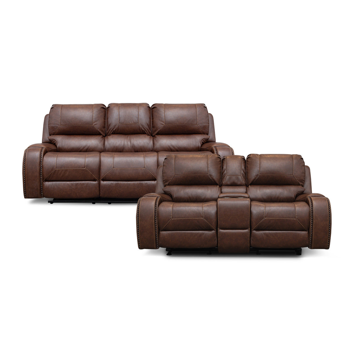 Brown Contemporary Solid Wood And Plywood Faux Leather Upholstery Sofa