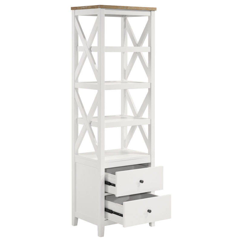 Angela 4-Shelf Wooden Media Tower With Drawers Brown And White 708254