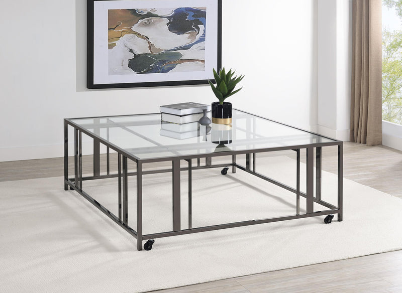 Adri Square Glass Top Coffee Table With Casters Black Nickel