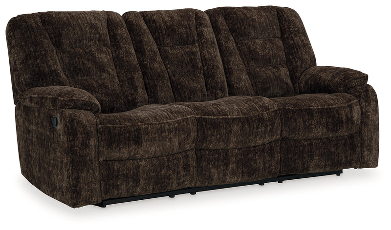 Soundwave Chocolate Velvet Reclining Sofa With Drop Down Table