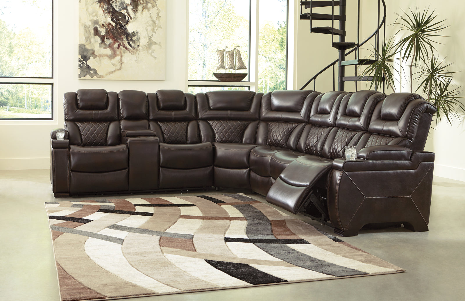 Warnerton Chocolate 3-Piece Sectional With Recliner