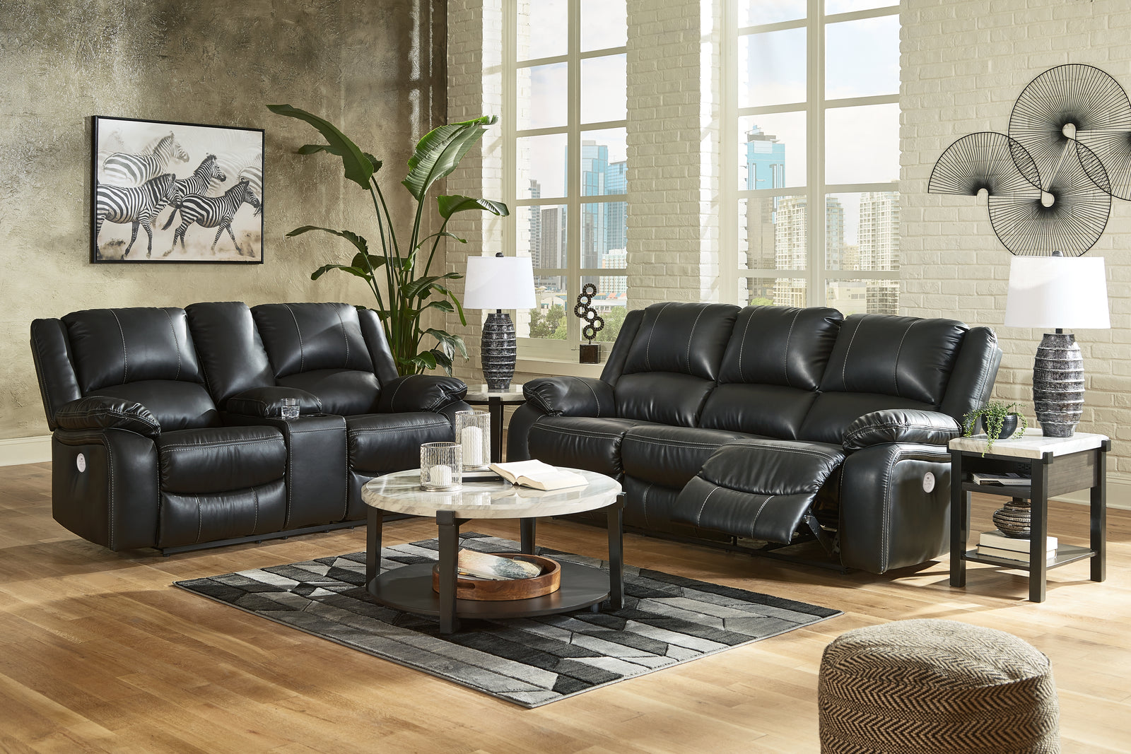 Calderwell Black Sofa And Loveseat