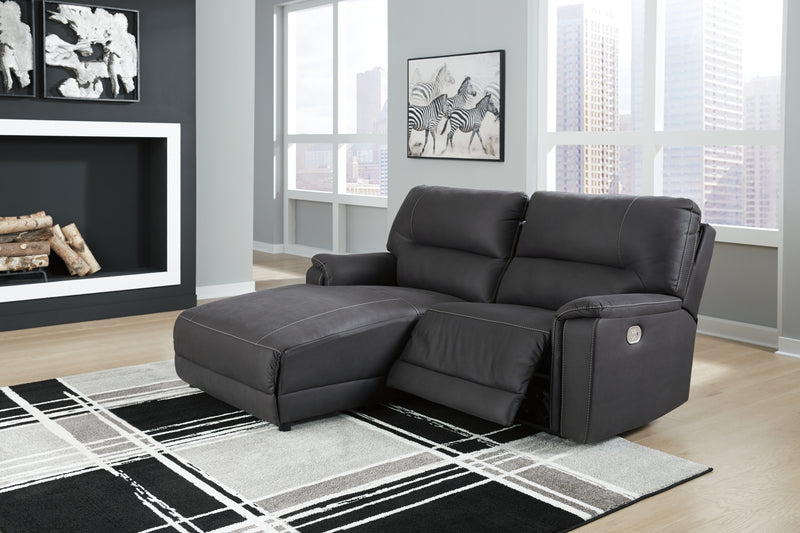 Henefer Midnight Microfiber 2-Piece Power Reclining Sectional With Chaise