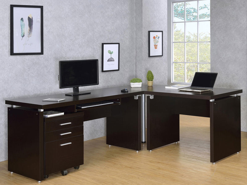 SKYLAR COLLECTION Skylar 2-piece Home Office Set L-Shape Desk with File Cabinet Cappuccino 800891-S4