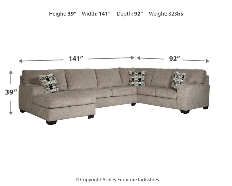 Ballinasloe Platinum Chenille 3-Piece Sectional With Chaise