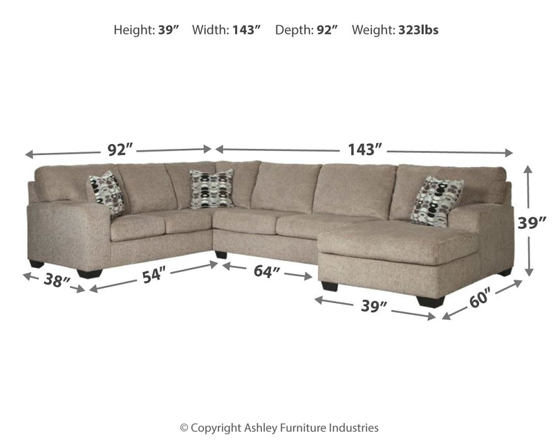 Ballinasloe Platinum 3-Piece Sectional With Ottoman