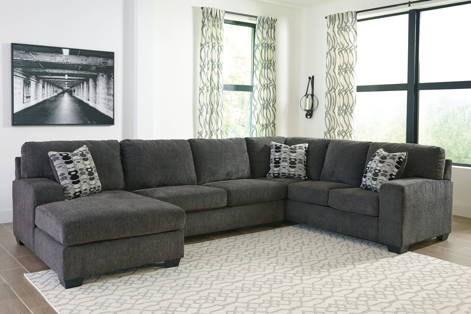 Ballinasloe Smoke 3-Piece Sectional With Ottoman