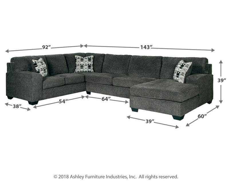 Ballinasloe Smoke 3-Piece Sectional With Ottoman