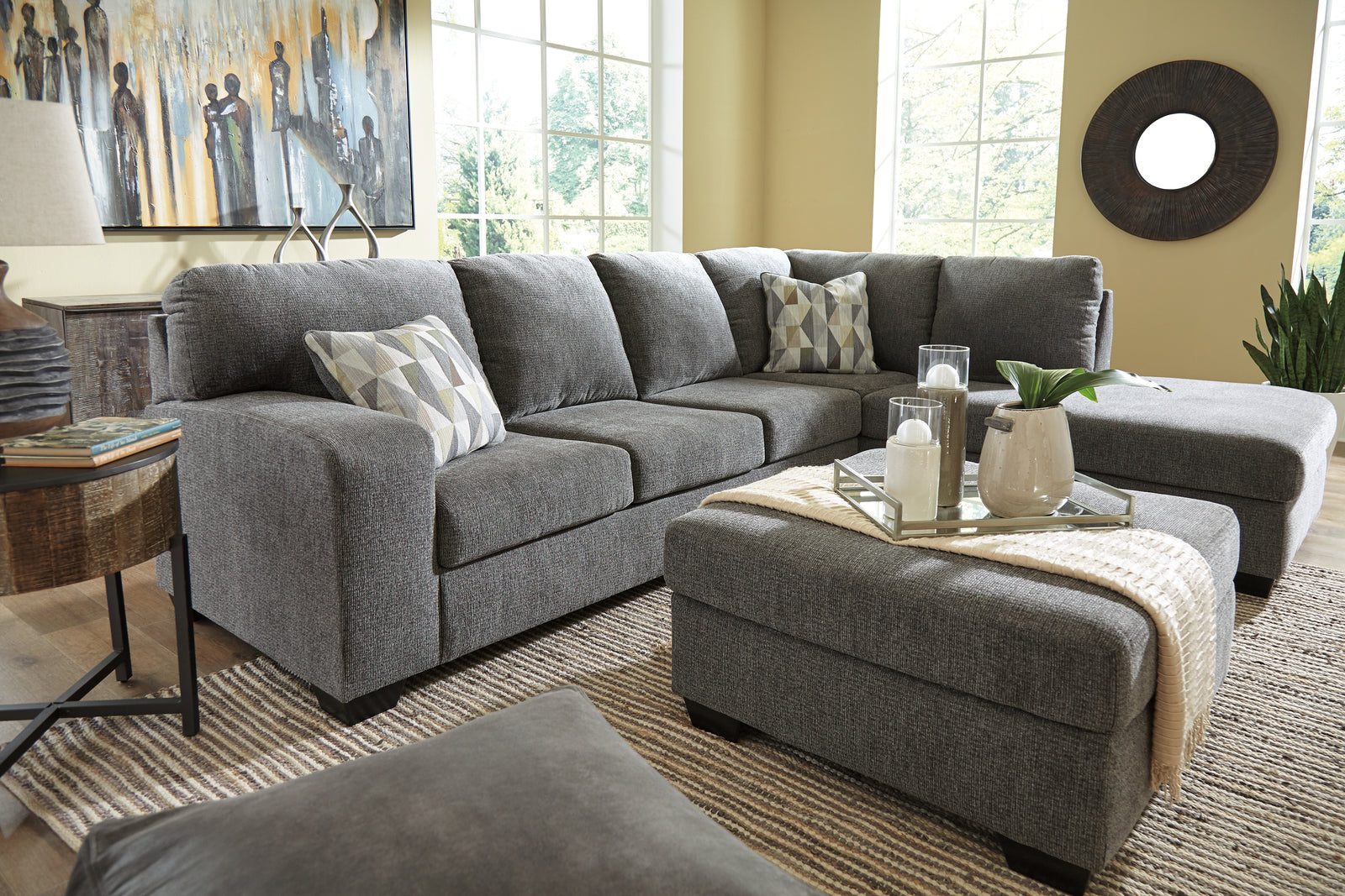 Dalhart Charcoal 2-Piece Sectional With Ottoman