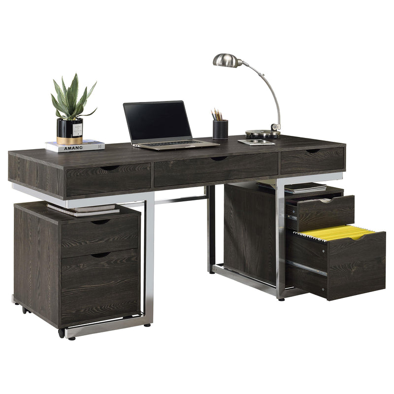 Noorvik Noorvik 3-piece Writing Desk Set Dark Oak and Chrome 881571-S3