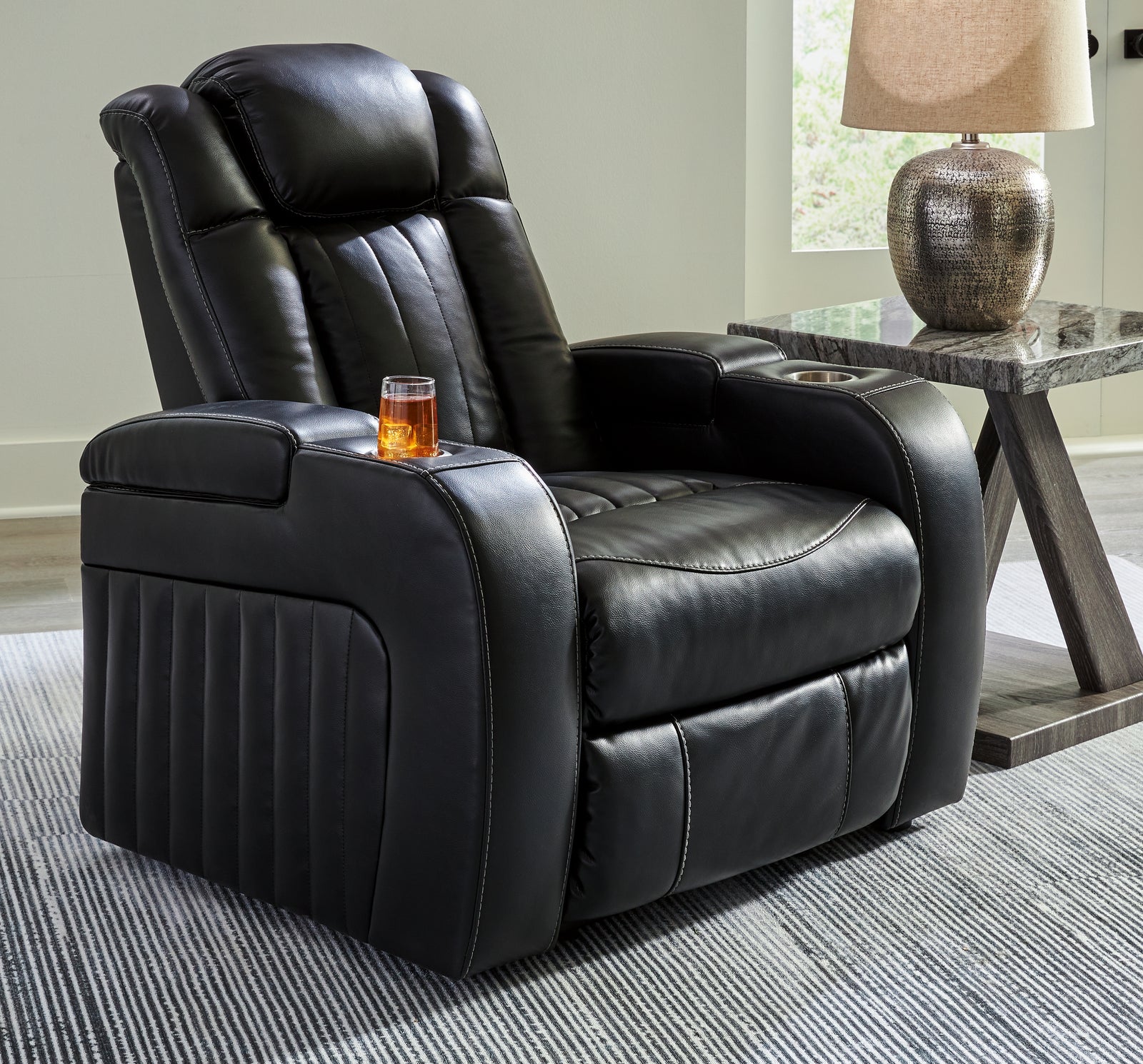 Caveman Den Midnight Faux Leather Power Recliner