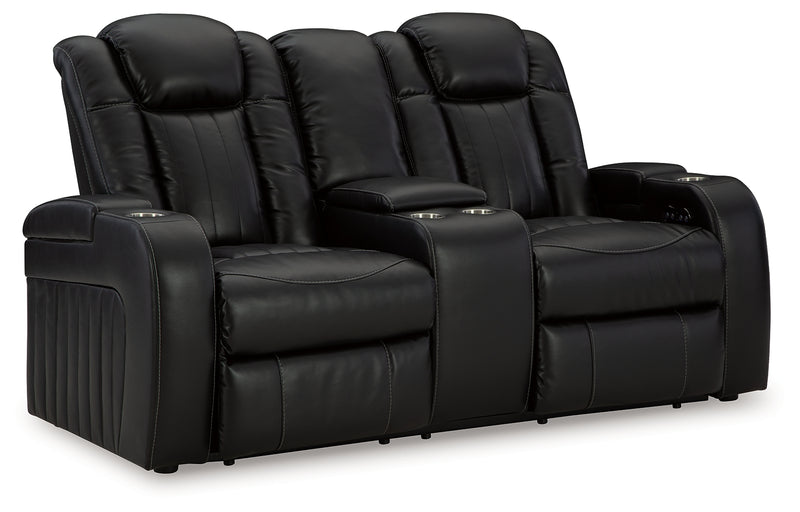 Caveman Den Midnight Faux Leather Power Reclining Loveseat With Console