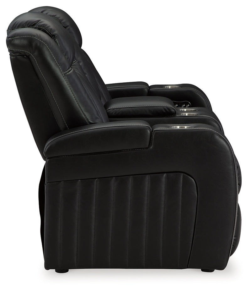 Caveman Den Midnight Faux Leather Power Reclining Loveseat With Console