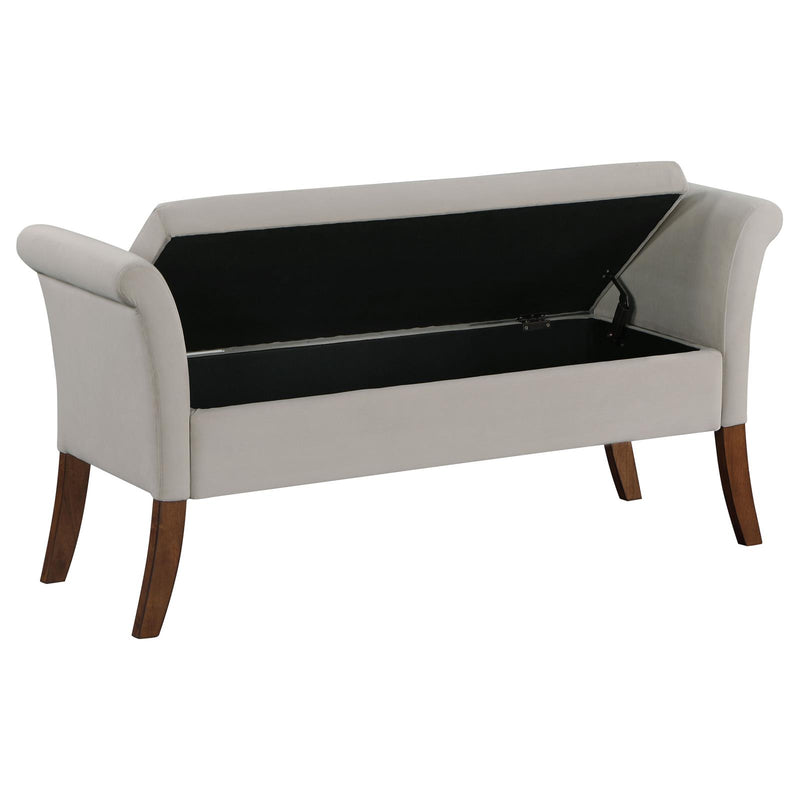 Farrah Upholstered Rolled Arms Storage Bench Beige And Brown 910238