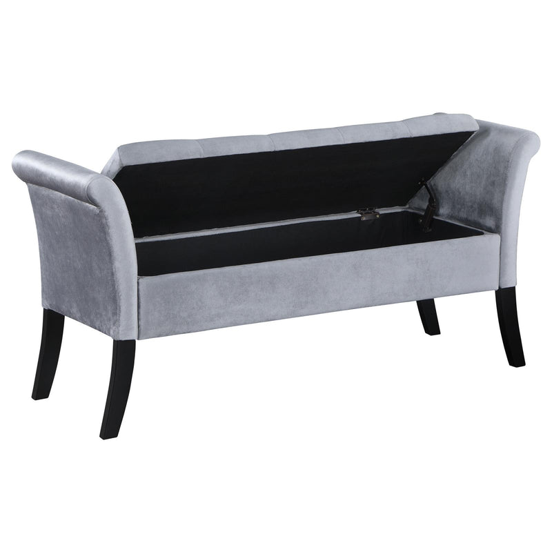 Farrah Upholstered Rolled Arms Storage Bench Silver And Black 910239