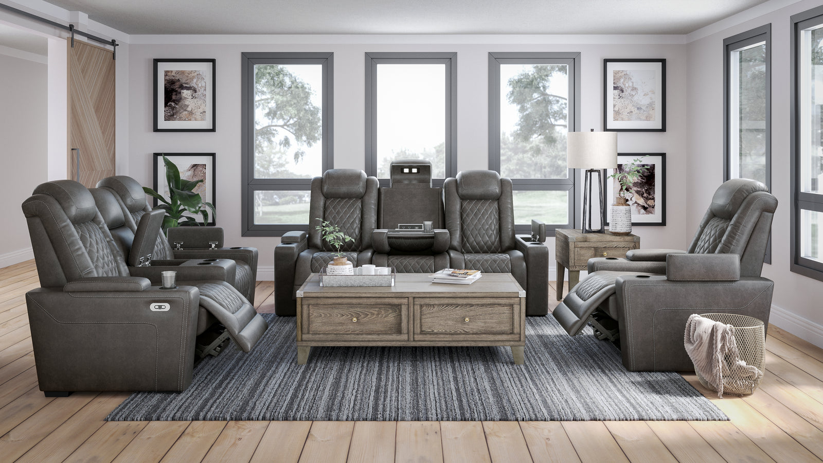 Hyllmont Gray Sofa Loveseat And Recliner