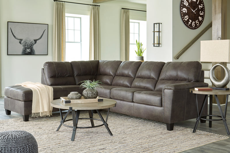 Navi Smoke Faux Leather 2-Piece Sectional With Chaise