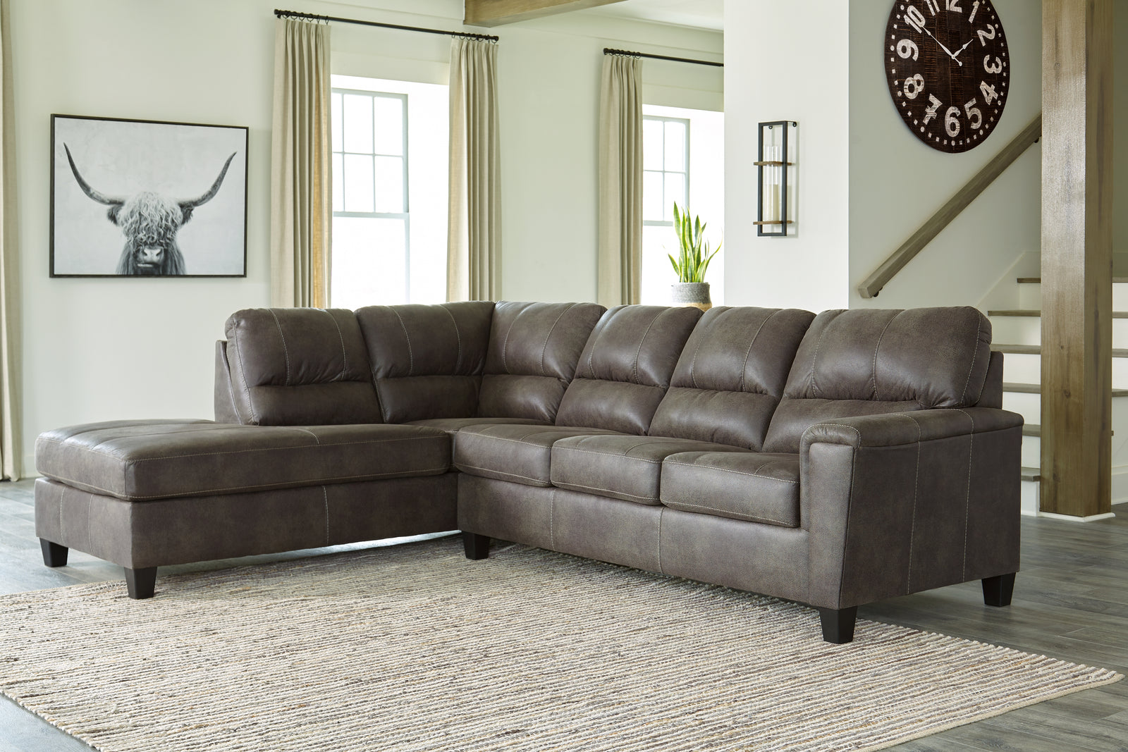 Navi Smoke Faux Leather 2-Piece Sectional With Chaise