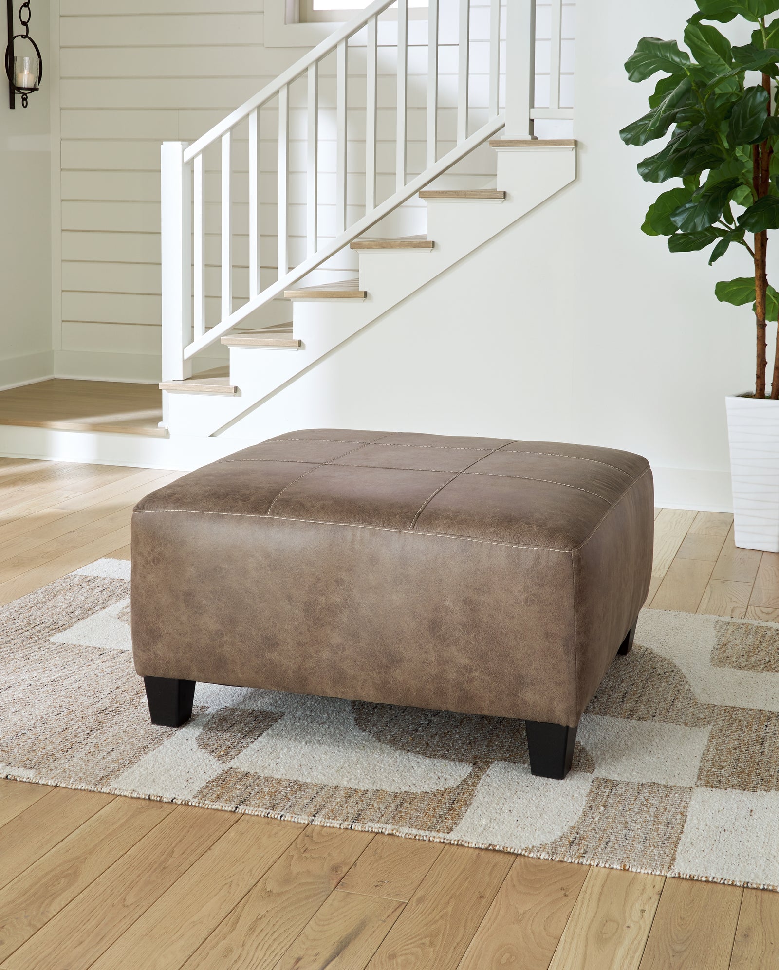 Navi Fossil Faux Leather Oversized Accent Ottoman