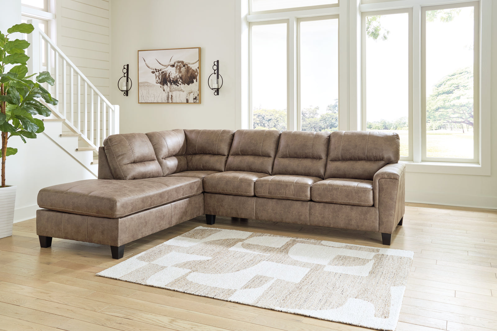 Navi Fossil Faux Leather 2-Piece Sectional Sofa Chaise