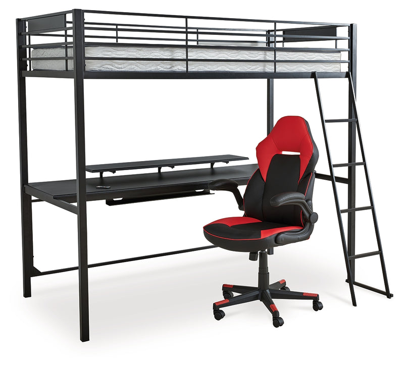 Broshard Black Twin Loft Bed With Desk