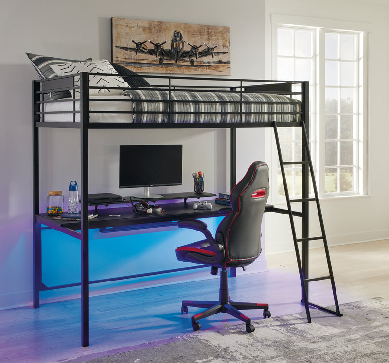 Broshard Black Twin Loft Bed With Desk