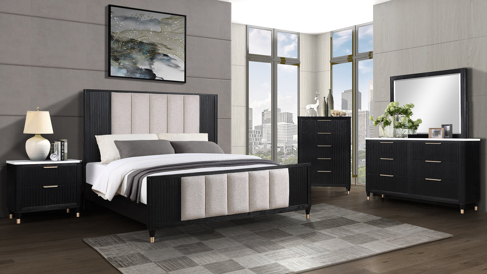 Kara Gray Stone Fabric Upholstered Bedroom Set