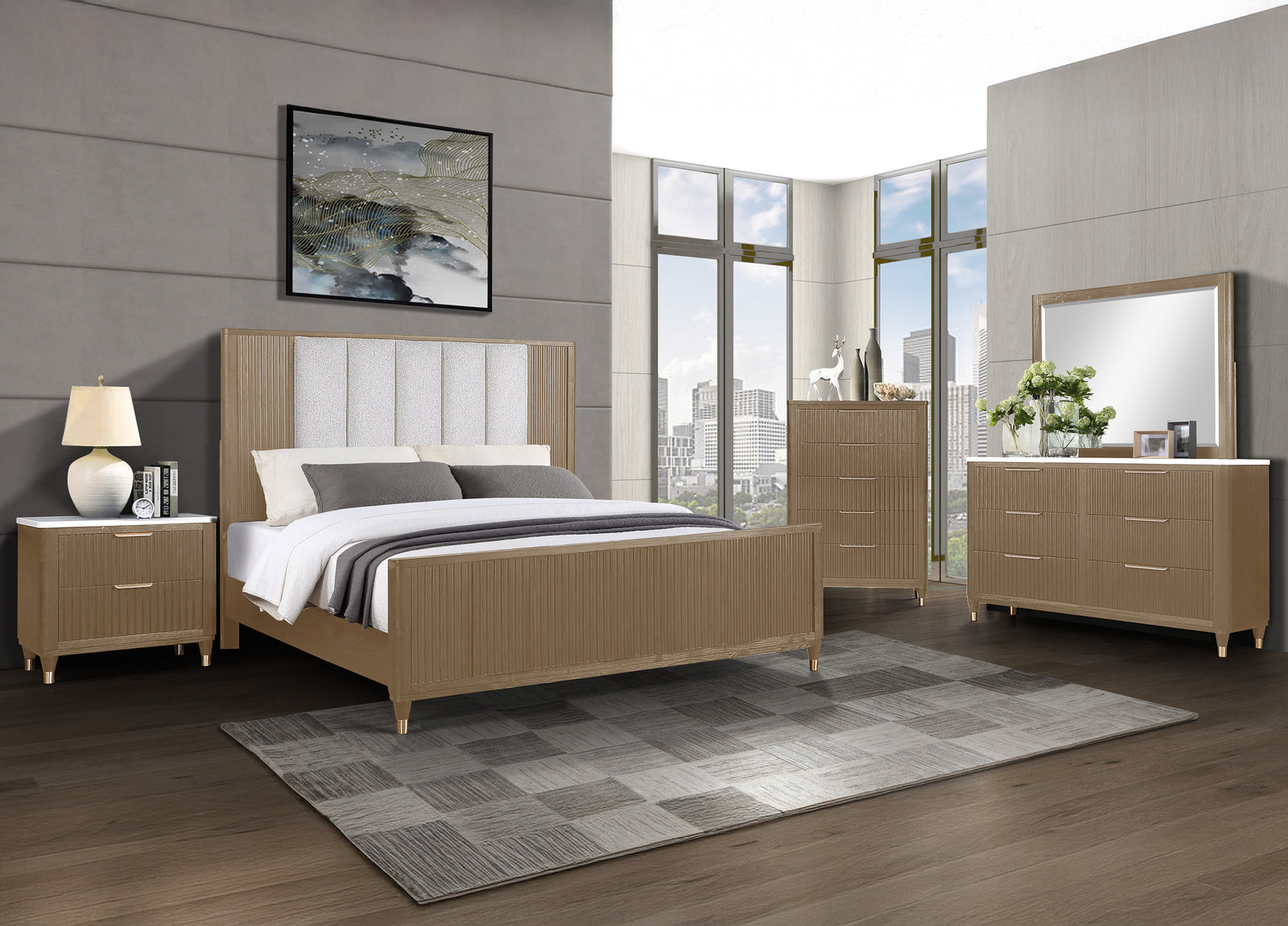 Kara Natural Upholstered Panel Bedroom Set