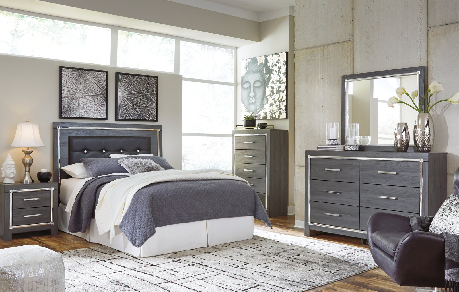 Lodanna Gray Upholstered Panel Headboard Bedroom Set