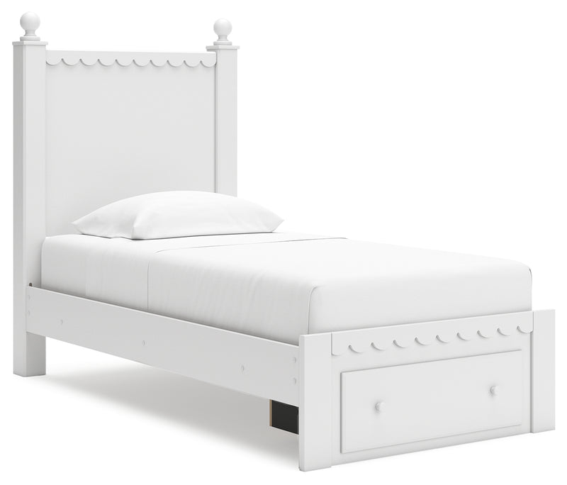 Mollviney White Twin Panel Storage Bed